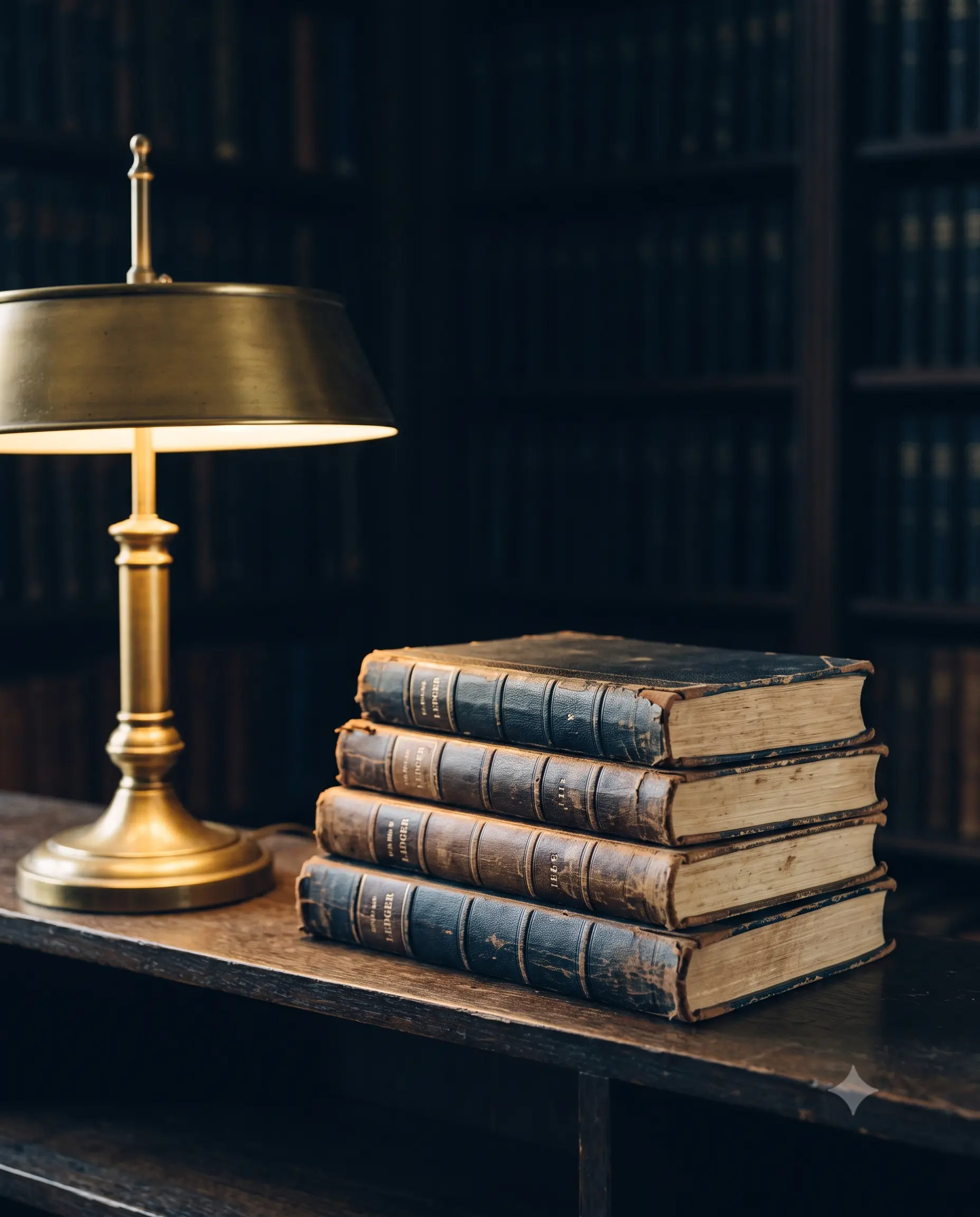 Libros y lámpara de escritorio en el despacho